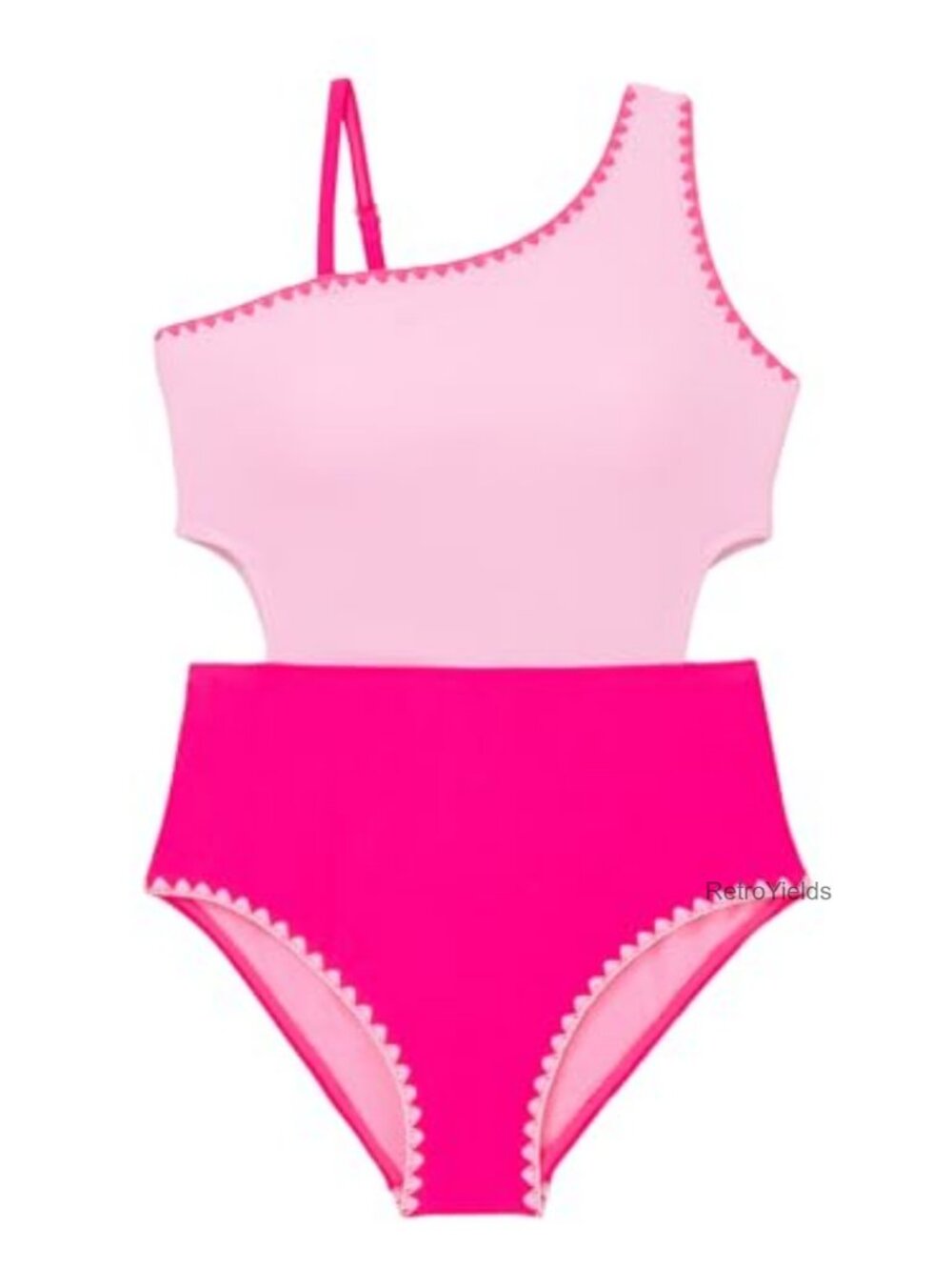 Girls One Piece Swimsuits Color Block Cutout High Waisted Adjustable Strap